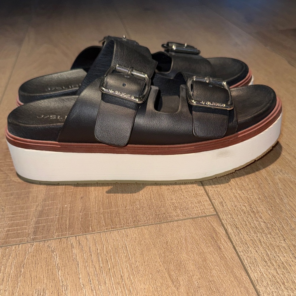 J/SLIDE Bowie Black Double Buckle Platform Slide Sandals - Picture 4 of 6